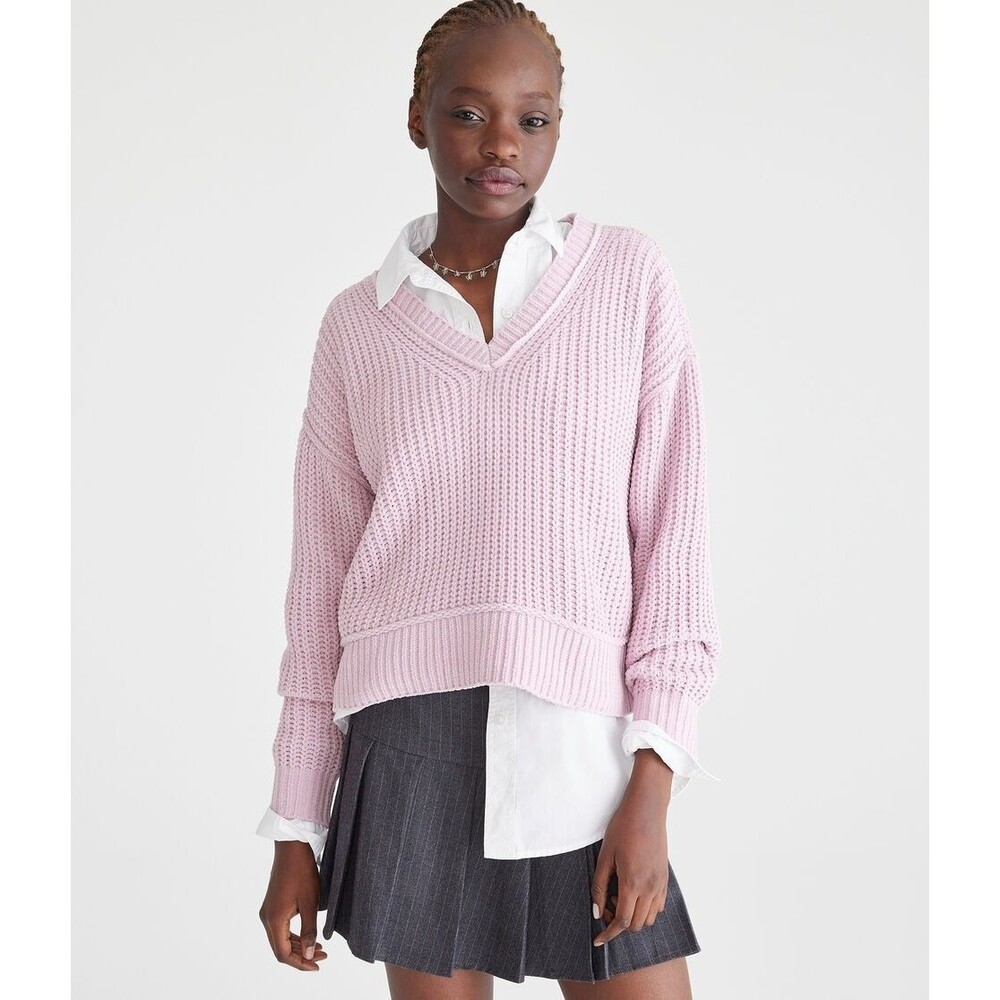 Aeropostal Women’s Pink Chenille V-Neck Sweater Size XS - Picture 1 of 7